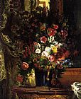 A Vase of Flowers on a Console by Eugene Delacroix